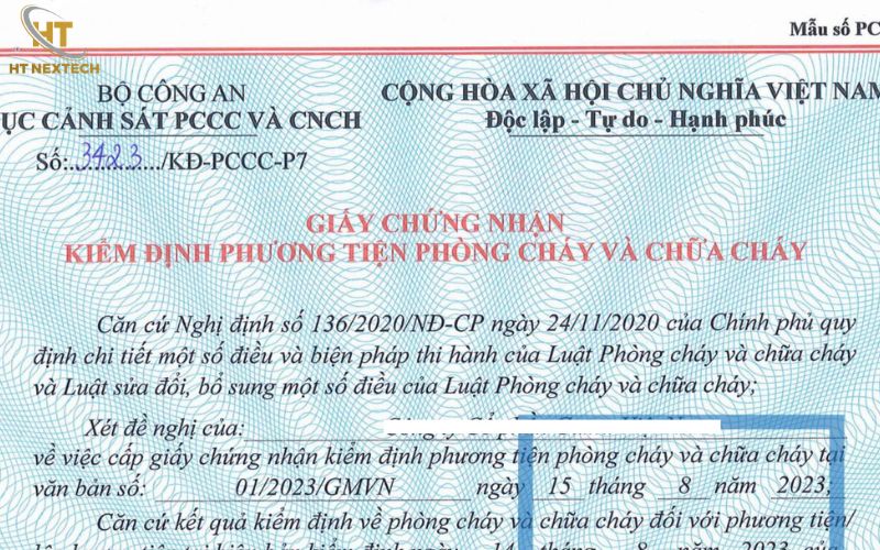 Giấy chứng nhận kiểm định PCCC