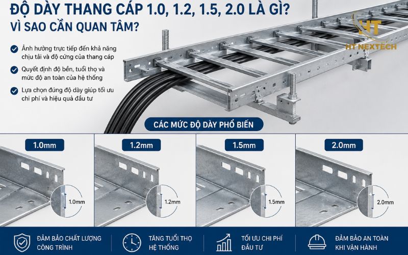 Độ dày thang cáp 1.0, 1.2, 1.5, 2.0