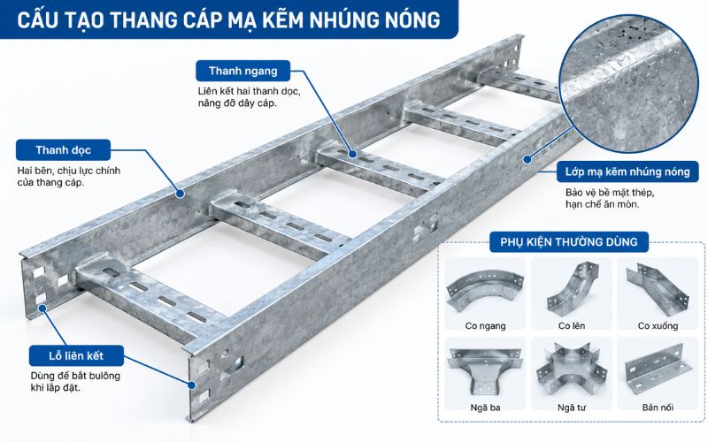 Cấu tạo thang cáp mạ kẽm nhúng nóng